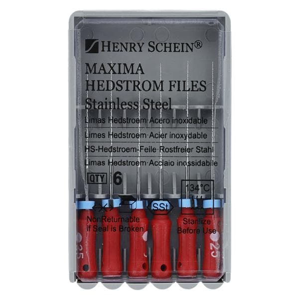 Maxima Hand Hedstrom Files 25 mm Size 25 Stainless Steel Red 6/Pk