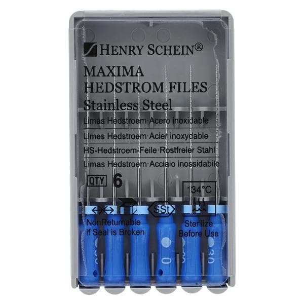 Maxima Hand Hedstrom Files 25 mm Size 30 Stainless Steel Blue 6/Pk