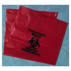 Sac Biorisque 23 po x 8 po x 41 po 33 gal Rouge Non stérile Grand 100/caisse