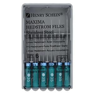 Maxima Hand Hedstrom Files 25 mm Size 35 Stainless Steel Green 6/Pk