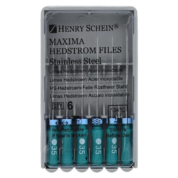 Maxima Hand Hedstrom Files 25 mm Size 35 Stainless Steel Green 6/Pk