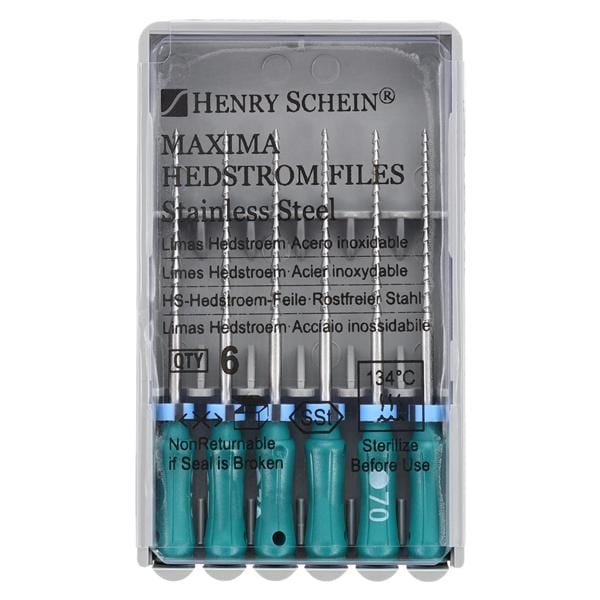 Maxima Hand Hedstrom Files 25 mm Size 70 Stainless Steel Green 6/Pk