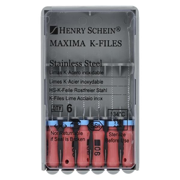 Maxima Hand K-File 21 mm Size 6 Stainless Steel Pink 6/Pk