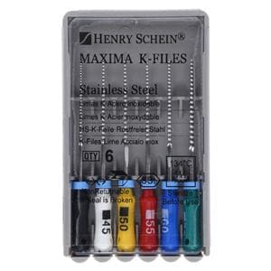 Maxima Hand K-File 25 mm Size 40-70 Stainless Steel Assorted 6/Pk