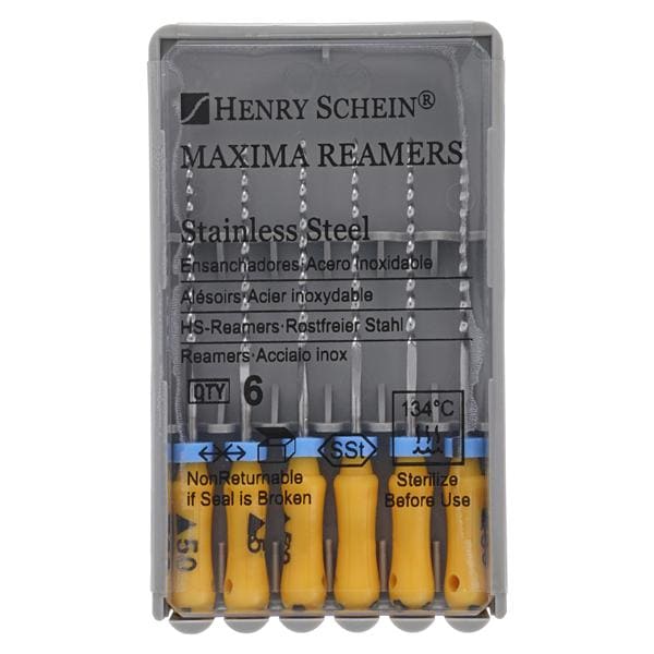 Maxima Hand Reamer 25 mm Size 50 Stainless Steel Yellow 6/Pk