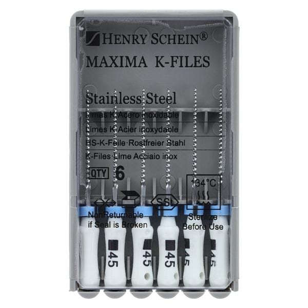 Maxima Hand K-File 21 mm Size 45 Stainless Steel White 6/Pk