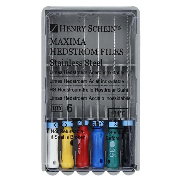 Maxima Hand Hedstrom Files 31 mm Size 15-40 Stainless Steel Assorted 6/Pk
