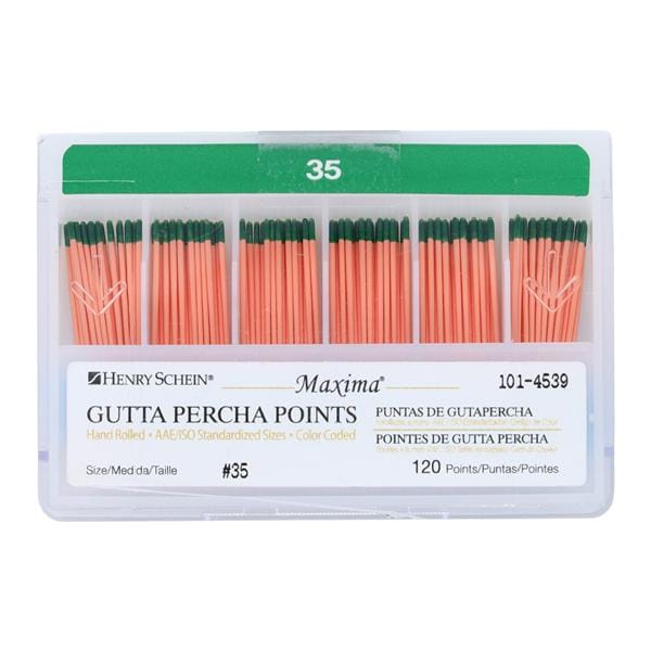 Maxima Hand Rolled Gutta Percha Points Size 35 Green 120/Bx