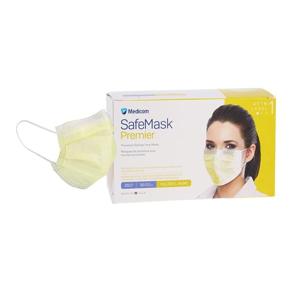 SafeMask Premier Masque Procédure ASTM niveau 1 Jaune Taille 50/boîte, 10 BX/CA