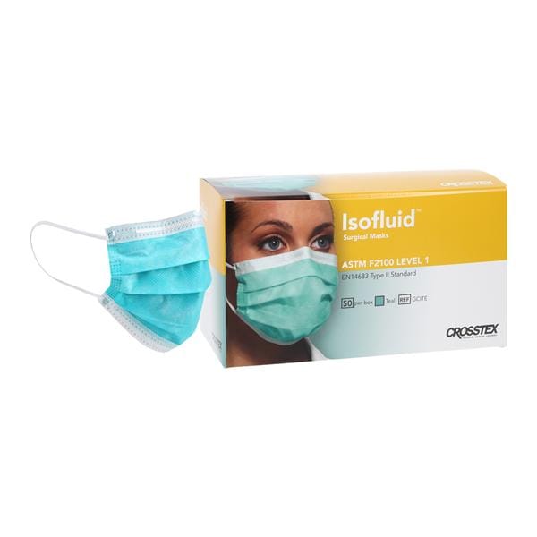 Isofluid Earloop Mask ASTM Level 1 Teal 50/Bx