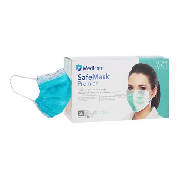 SafeMask Premier Masque Procédure ASTM niveau 1 Sarcelle Taille 50/boîte, 10 BX/CA