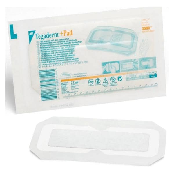 Tegaderm +Pad Film Island Dressing 3-1/2x8" Sterile Rectangle NAdh Trans Abs LF, 4 BX/CA