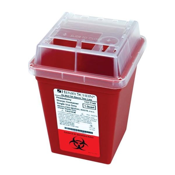 Sharps Canister 1qt Red 4-1/2x4-1/2x6-3/5" Polypropylene Ea