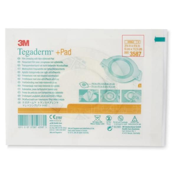 Tegaderm +Pad Film Island Dressing 3-1/2x4-1/8" Sterile Non-Adherent Trans LF, 4 BX/CA