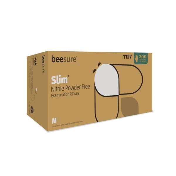 BeeSure Slim Exam Gloves Medium White Non-Sterile, 10 BX/CA