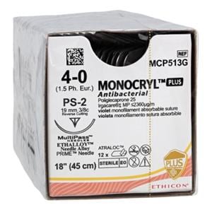 Monocryl Plus Suture 4-0 18" Triclosan/Polyglecaprone 25 Mnflmnt PS-2 Vio 12/Bx