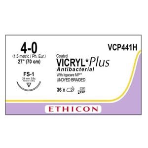 Coated Vicryl Plus Suture 4-0 27" Triclosan/Polyglactin 910 Brd FS-1 Undyd 36/Bx