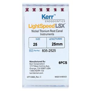 LightSpeed LSX Rotary Instrument 25 mm Size 25 Nickel Titanium Red 6/Pk