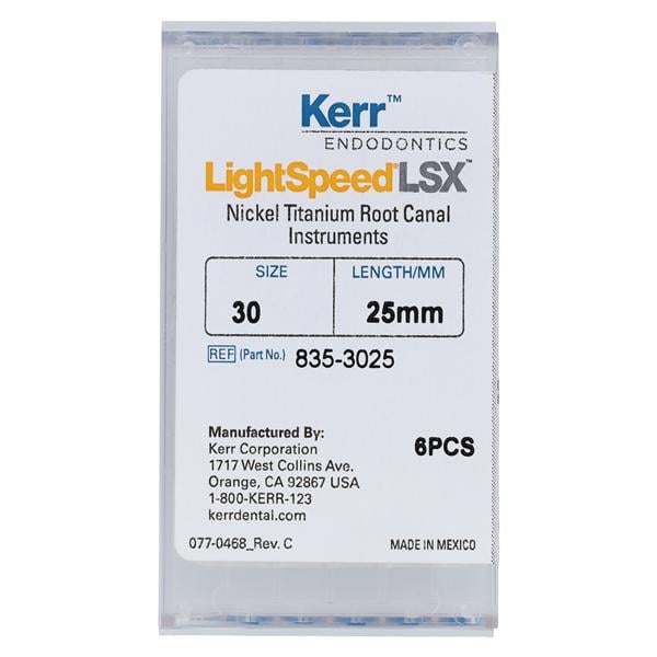 LightSpeed LSX Rotary Rotary Instrument 25 mm Size 30 Nickel Titanium Blue 6/Pk