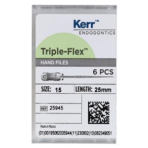 Triple Flex Files Hand Flex File 25 mm Size 15 Stainless Steel White 6/Pk