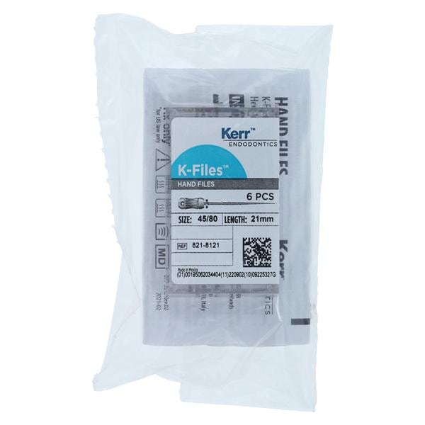 Hand K-File 21 mm Size 45-80 Stainless Steel Assorted 6/Pk