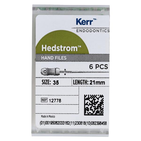 Hand Hedstrom Files 21 mm Size 35 Stainless Steel Green 6/Pk