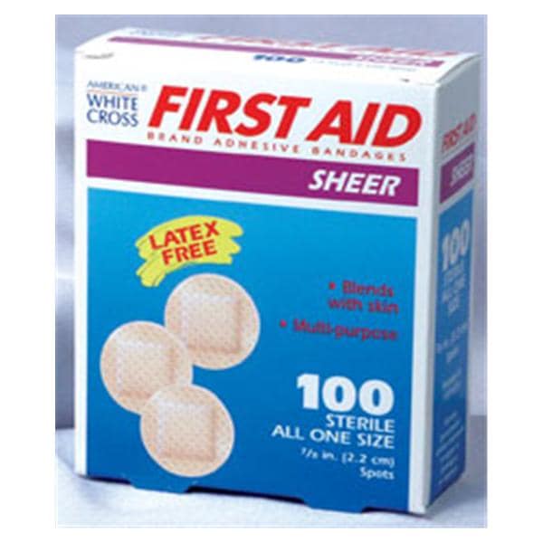American White Cross Adhesive Spot Bandage Plastic 7/8" Sheer Sterile 100/Bx