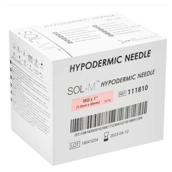 Hypodermic Needle 18gx1" Conventional 100/Bx