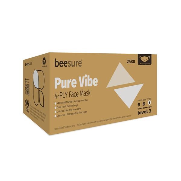 BeeSure Vibe Earloop Mask ASTM Level 3 Anti-Fog White 50/Bx, 8 BX/CA