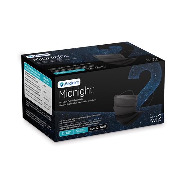 Midnight Surgical Mask ASTM Level 2 Black 50/Bx