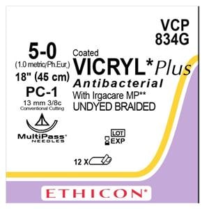 Coated Vicryl Plus Suture 5-0 18" Triclosan/Polyglactin 910 PC-1 Silver 12/Bx