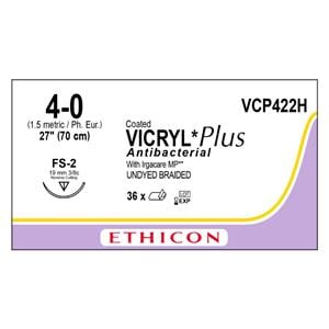 Vicryl Plus Suture 4-0 Triclosan/Polyglactin 910 FS-2 Undyed 27" Braid 36/Bx