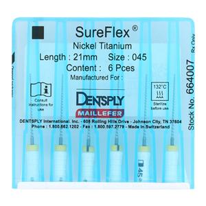 SureFlex Hand File 21 mm Size 45 Nickel Titanium White 6/Pk