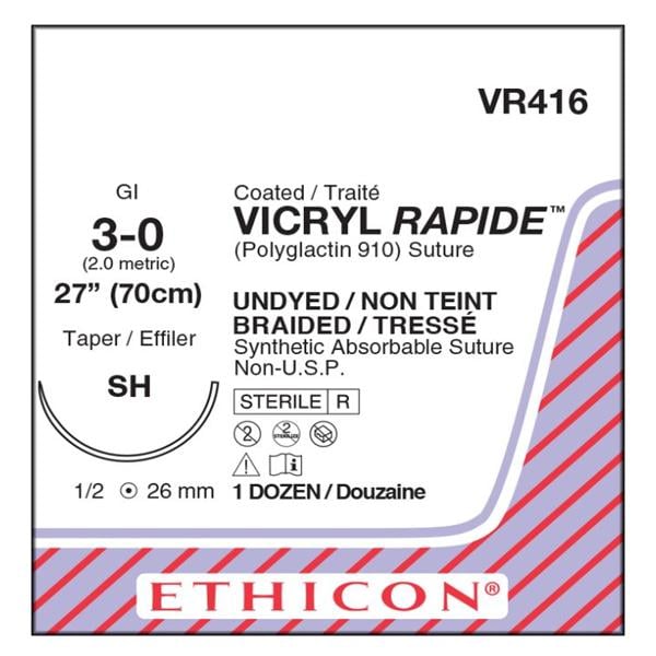 Vicryl Rapide Suture 3-0 Polyglactin 910 SH Undyed 27" Braid 12/Bx