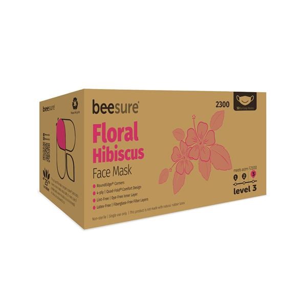 BeeSure Floral Design Earloop Face Mask ASTM Level 3 Hibiscus 50/Bx