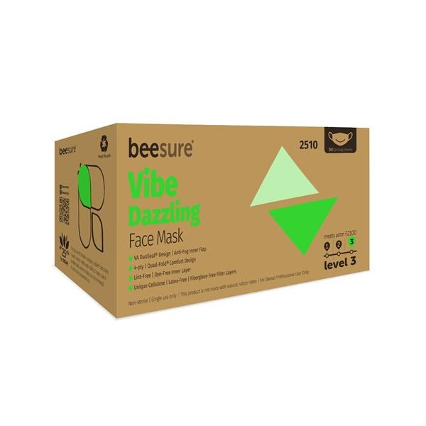 BeeSure Vibe Masque Bande auriculaire ASTM niveau 3 Vert Sans latex 50/boîte
