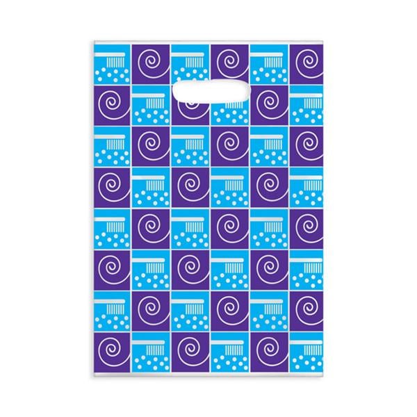 Scatter Print Bags Blue Brush & Swirls 2 Sided Print Clear 100/Bx