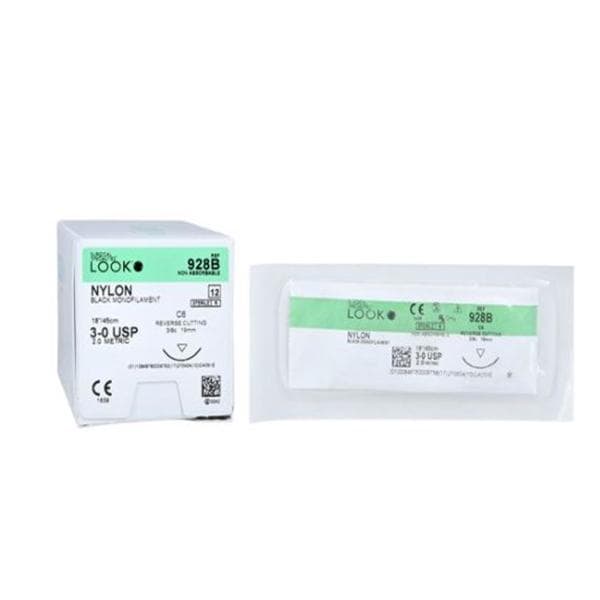 Suture 3-0 18" Nylon Monofilament C-6 Black 12/Bx