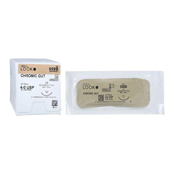 Look Suture 4-0 27" Chromic Gut Monofilament C-6 Undyed Beige 12/Bx