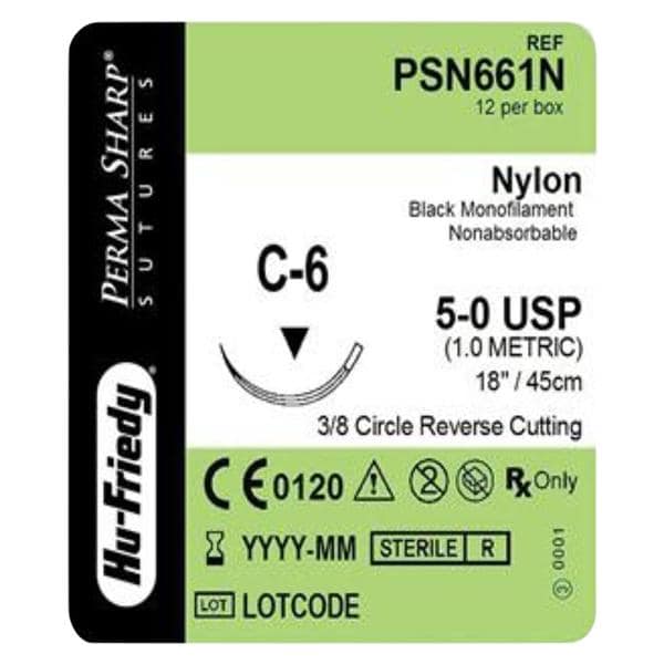 Perma Sharp Suture 5-0 Nylon C-6 Black 18" Monofilament 12/Bx