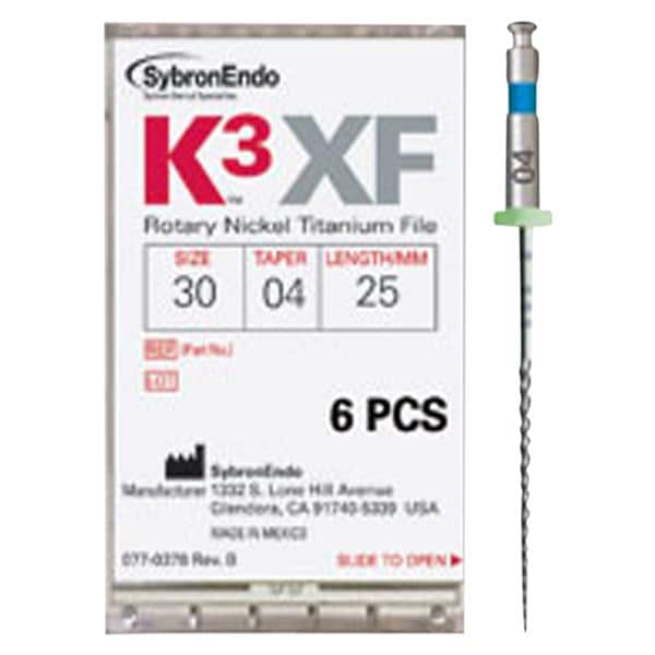 K3XF Rotary File 21 mm Nickel Titanium Assorted 0.04 6/Pk