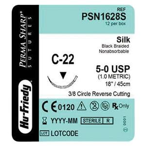 Perma Sharp Suture 5-0 Silk C-22 Black 18" Braid 12/Bx