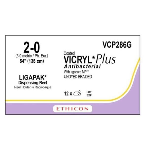 Vicryl Plus Suture 2-0 54" Triclosan/Polyglactin 910 Undyed 12/Bx