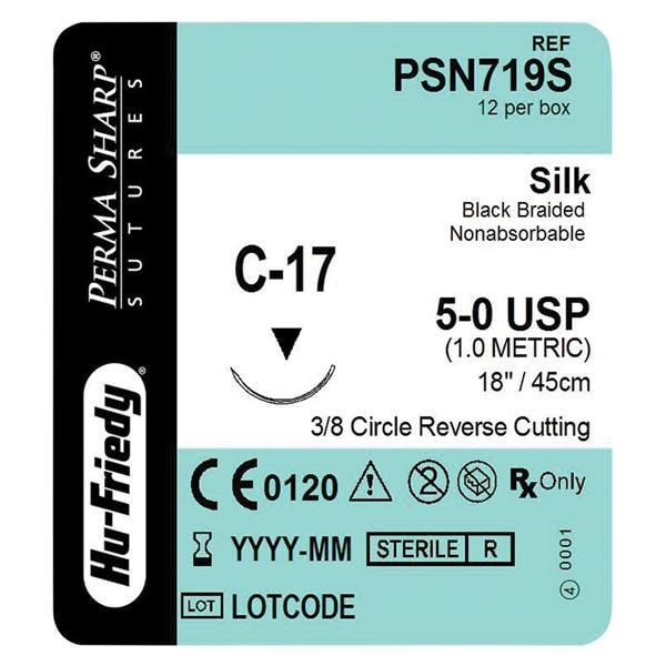 Suture 5-0 Silk C-17 Perma Sharp Black 18" Braid 12/Bx