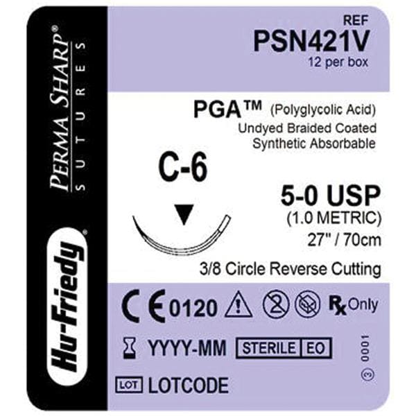Perma Sharp Suture 5-0 Polyglycolic Acid C-6 Undyed 27" Braid 12/Bx