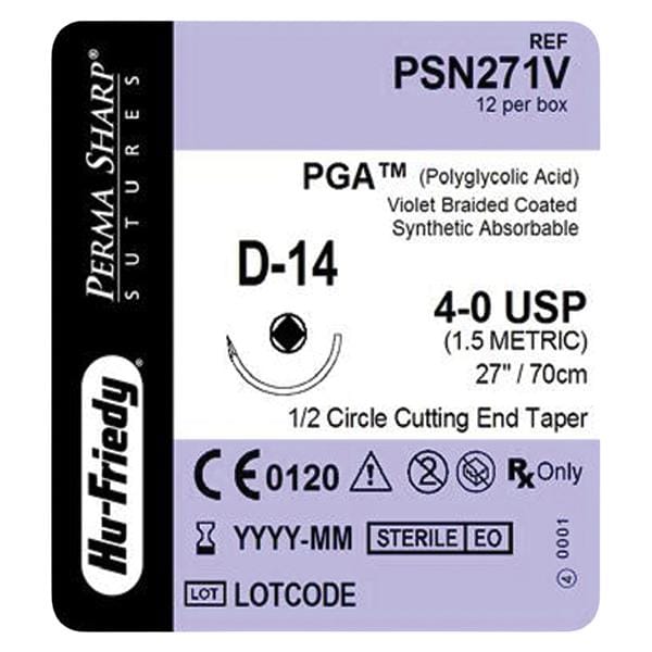 Perma Sharp Suture 4-0 Polyglycolic Acid D-14 Violet 27" Braid 12/Bx