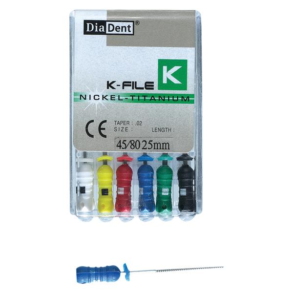K-File 25 mm Size 45-80 Nickel Titanium Assorted 6/Bx