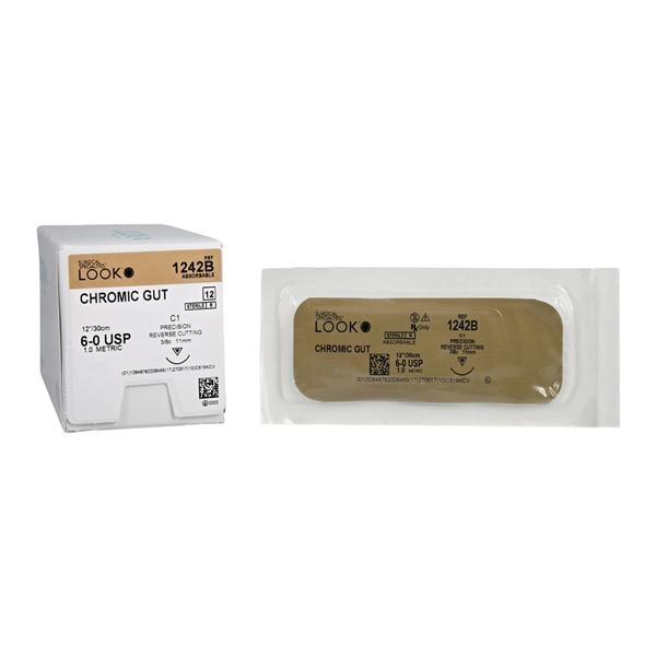 Suture 6-0 12" Chromic Gut Monofilament C-1 Undyed 12/Bx