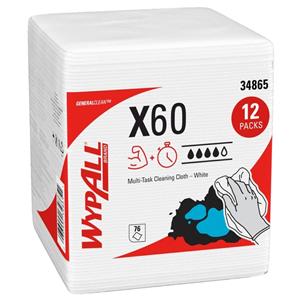 WypAll X60 Wipers 1/4 Fold Hydroknit 12.5 in x 14.4 in White 912/Ca