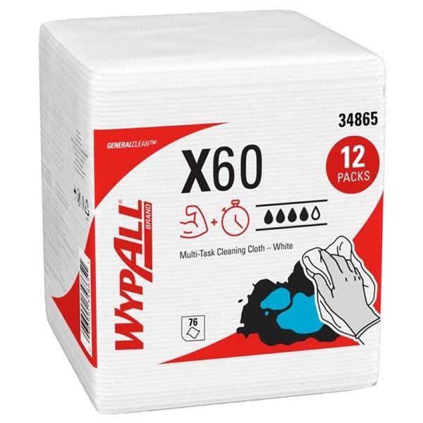 WypAll X60 Wipers 1/4 Fold Hydroknit 12.5 in x 14.4 in White 912/Ca